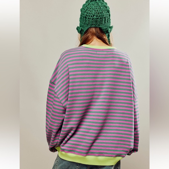 Free People Classic Striped Oversized Crew Pink Combo xs - Picture 3 of 4